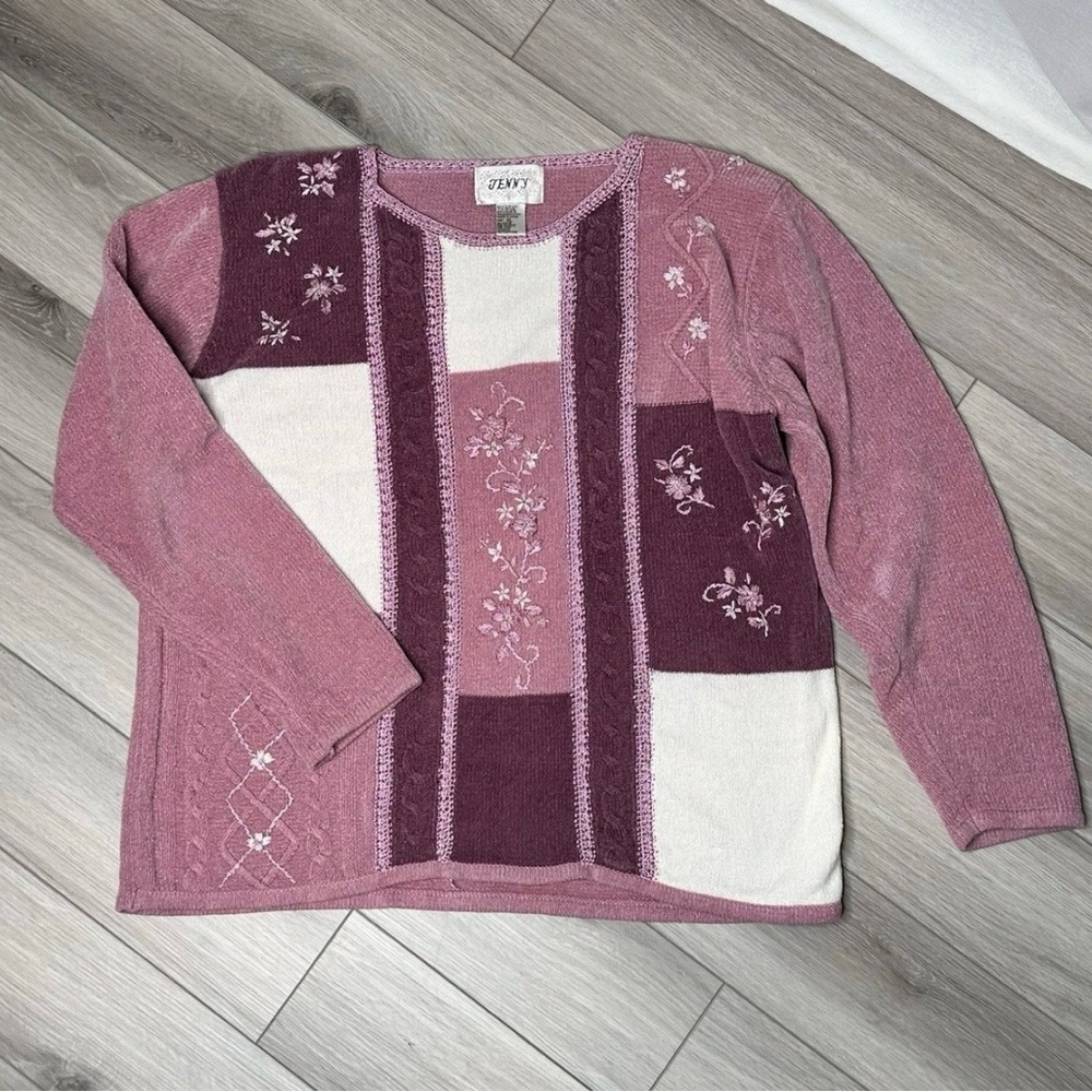 VTG Jenny Women’s Patchwork Sweater Long Sleeve Pullover Size XL More Like L